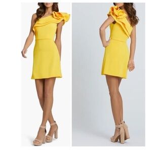 NWOT IEENA for Mac Duggal Ruffle One shoulder yellow mini dress sz 12